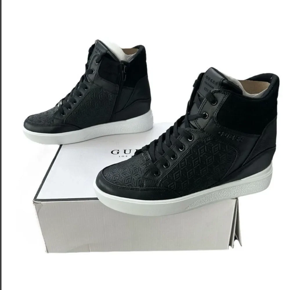 GUESS Blairin 4 Black Hidden Wedge High Top Sneakers Zip NWT 9.5